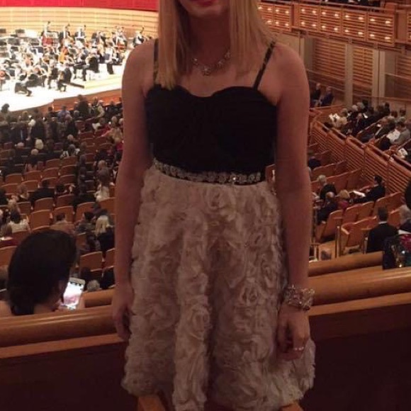 As U Wish Black and White Floral Dress with Sequin Belt - Picture 3 of 8